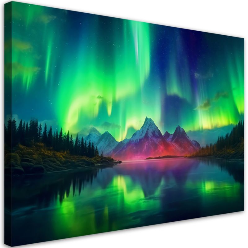 Obraz do salonu sypialni nowoczesny Feeby Zorza polarna Krajobraz Zielony 120x80cm 1szt