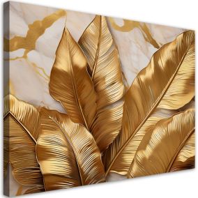 Obraz do salonu sypialnia Feeby Złote Liście Bananowca Marmur 100x70 cm 1szt