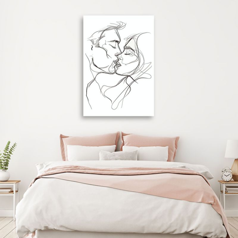 Obraz do sypialni Feeby Szkic Rysunek Pocałunek Czarno biały 70x100 cm 1szt