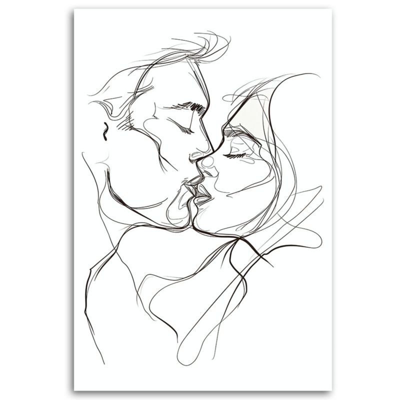 Obraz do sypialni Feeby Szkic Rysunek Pocałunek Czarno biały 70x100 cm 1szt