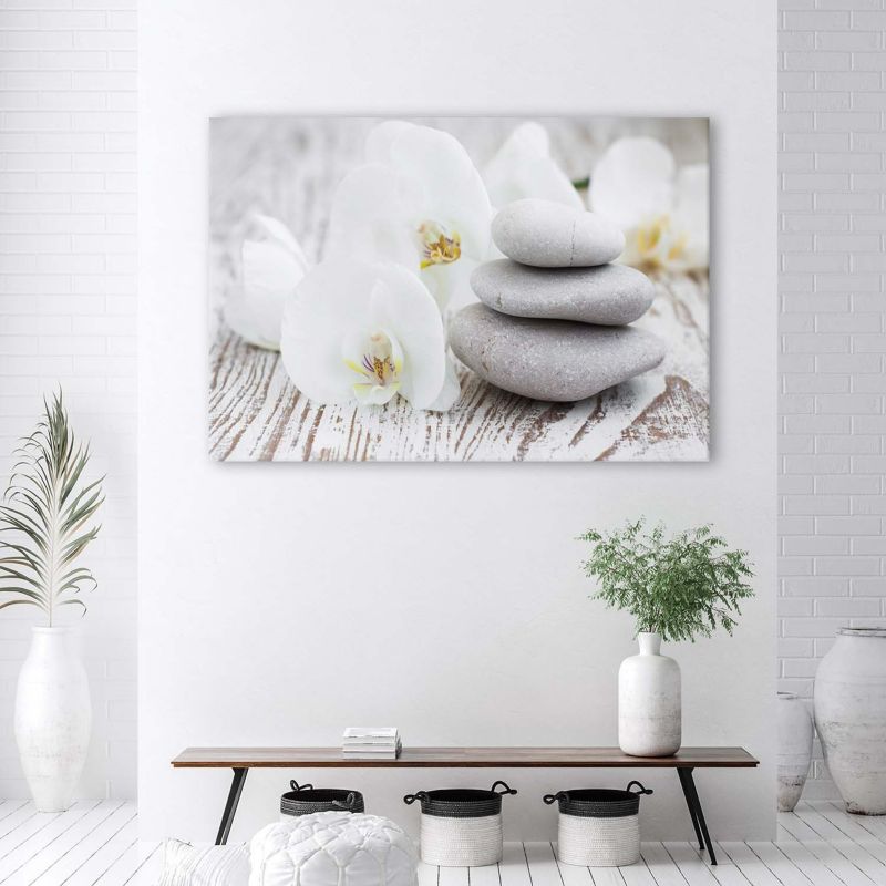Obraz do sypialni salonu Feeby Biała Orchidea Kamienie Szary 120x80cm 1szt