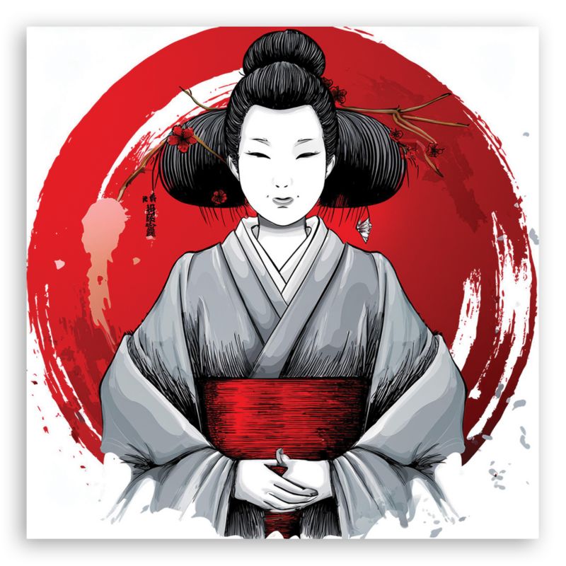 Obraz do sypialni salonu Feeby Gejsza Kimono Ukiyo-E 60x60 cm 1szt
