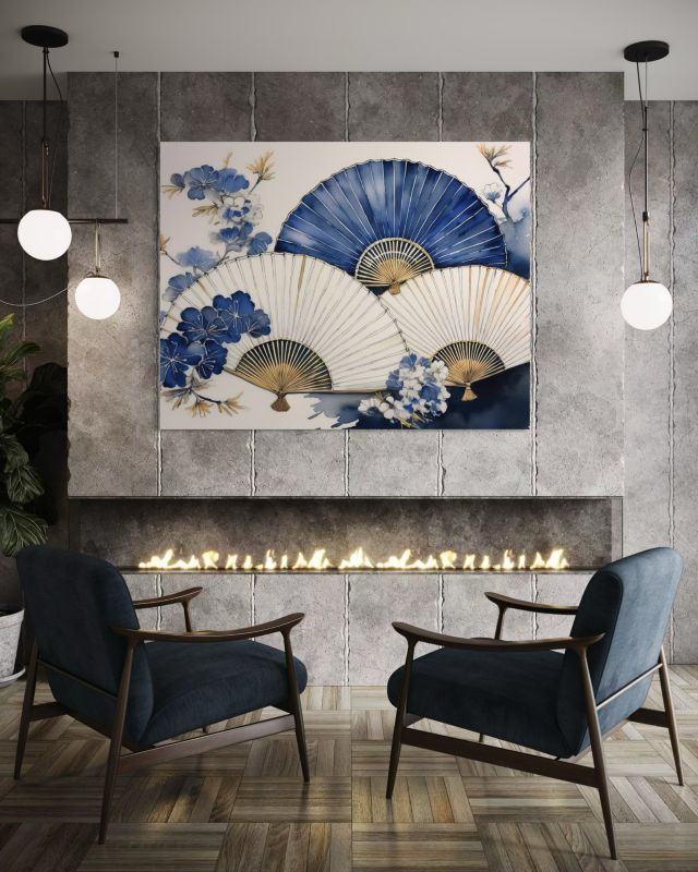 Obraz do sypialni salonu Feeby Japońskie Wachlarze Niebieski 60x40 cm 1szt
