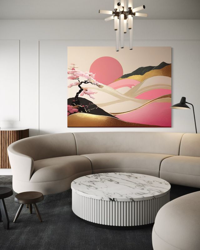 Obraz do sypialni salonu Feeby Japonia Krajobraz w różu 120x80 cm 1szt