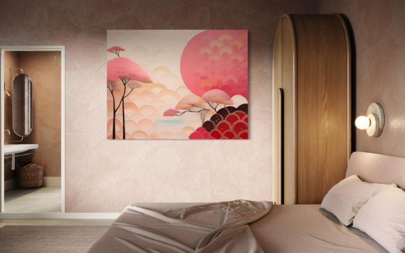 Obraz do sypialni salonu Feeby Japonia Różowy Krajobraz 100x70 cm 1szt
