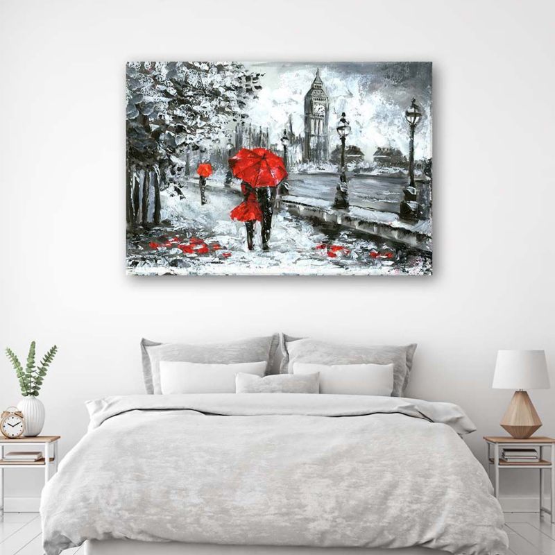 Obraz do sypialni salonu Feeby Spacer w Londynie Szary 90x60cm 1szt