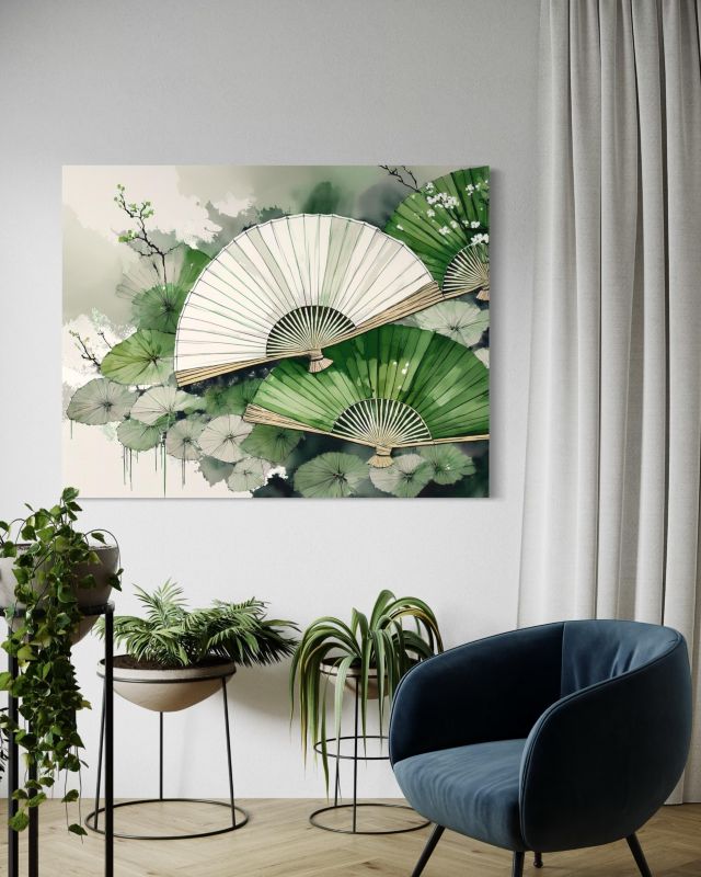 Obraz do sypialni salonu Feeby Zielony Japoński Wachlarz 120x80 cm 1szt