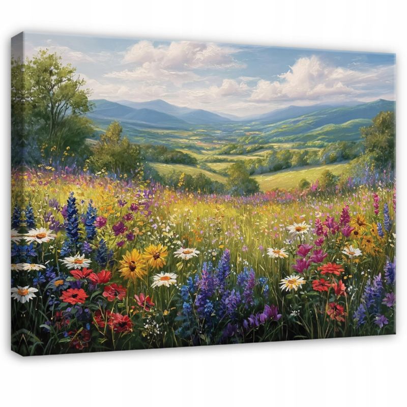Obraz Kwiaty Pastele Łąka Natura WALLARENA 120x80 cm Obraz Ścienny Do Sypialni Salonu Na Płótnie Canvas 1 szt.