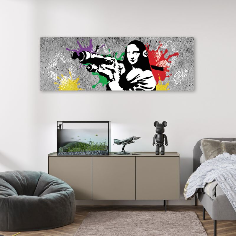 Obraz młodzieżowy do pokoju Feeby Banksy Mona Lisa Bazooka 90x30cm 1szt