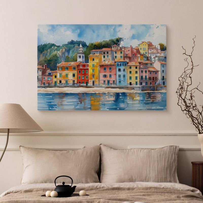 Obraz Muralo Akwarele Architektura Budynki Plaża  100x70 cm 1 szt.
