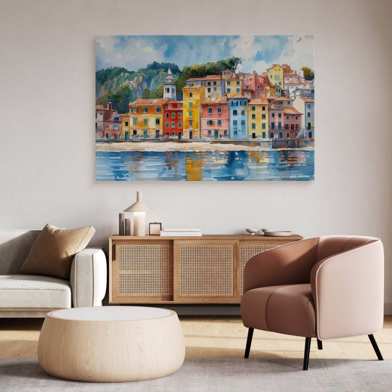 Obraz Muralo Akwarele Architektura Budynki Plaża  100x70 cm 1 szt.