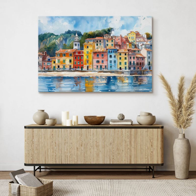Obraz Muralo Akwarele Architektura Budynki Plaża  100x70 cm 1 szt.