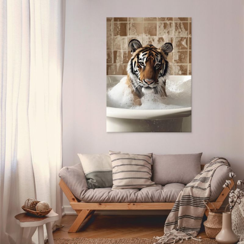 Obraz Na Płótnie Canvas WALLARENA 100x70 cm Dekoracja Ścienna Do Łazienki WC Abstrakcja Tygrys 1 szt.