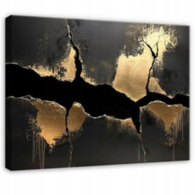 Obraz Na Płótnie Canvas WALLARENA 100x70 cm Dekoracja Ścienna Do Sypialni Salonu Kuchni Czarny Złoto 1 szt.
