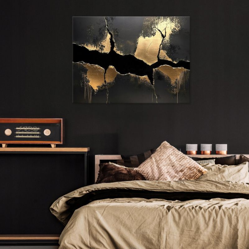 Obraz Na Płótnie Canvas WALLARENA 100x70 cm Dekoracja Ścienna Do Sypialni Salonu Kuchni Czarny Złoto 1 szt.