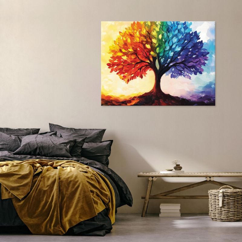Obraz Na Płótnie Canvas WALLARENA 100x70 cm Dekoracja Ścienna Do Sypialni Salonu Kuchni Kolorowe Drzewo 1 szt.