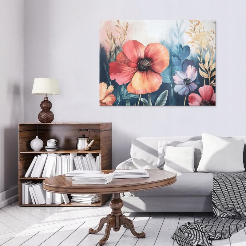 Obraz Na Płótnie Canvas WALLARENA 60x40 cm Dekoracja Ścienna Do Sypialni Salonu Kuchni Kwiaty Polne Pastele 1 szt.