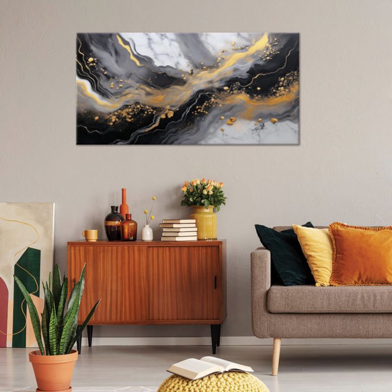 Obraz na płótnie Feeby 100x50cm Abstrakcja Marmur Złoty Czarny 1 szt.