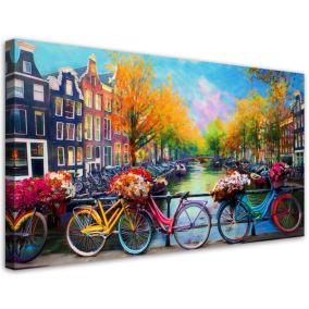 Obraz na płótnie Feeby 100x50cm Amsterdam Rowery Miasto Krajobraz 1 szt.