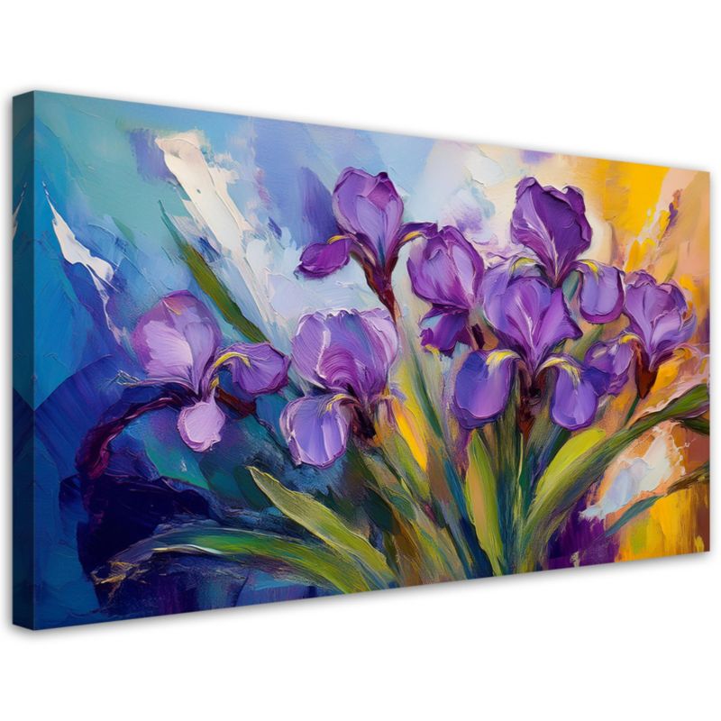 Obraz na płótnie Feeby 100x50cm Fioletowe Pastelowe Kwiaty Irysy 1 szt.