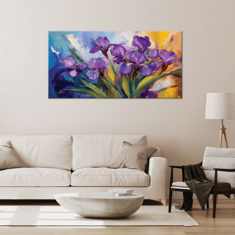 Obraz na płótnie Feeby 100x50cm Fioletowe Pastelowe Kwiaty Irysy 1 szt.