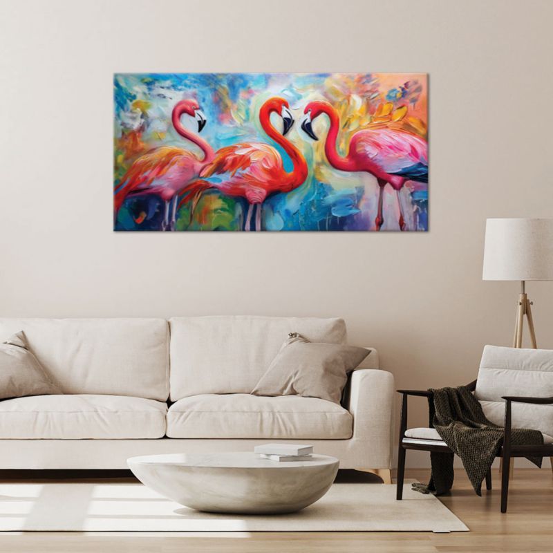 Obraz na płótnie Feeby 100x50cm Flamingi Ptaki Zwierzęta Abstrakcja Kolorowa 1 szt.