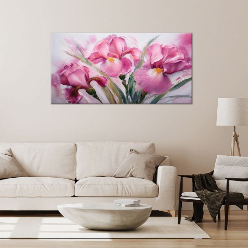 Obraz na płótnie Feeby 100x50cm Irysy Różowe Kwiaty Malowane 1 szt.