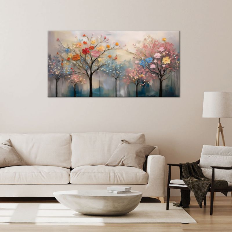 Obraz na płótnie Feeby 100x50cm Kwitnące Drzewa Kwiaty Malowane 1 szt.