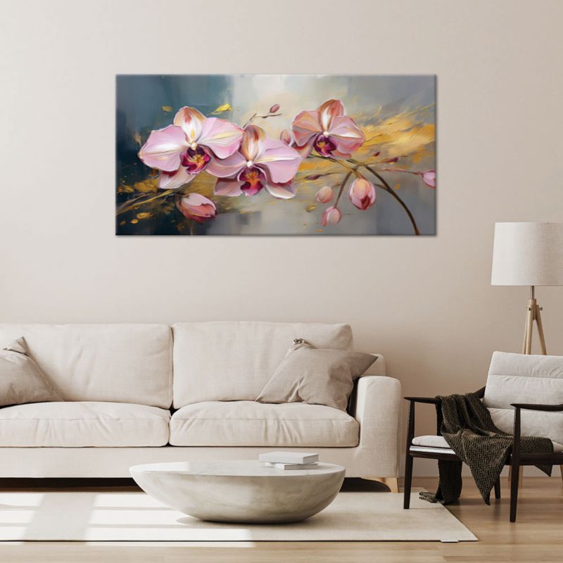 Obraz na płótnie Feeby 100x50cm Różowe Storczyki Kwiaty Glamour 1 szt.