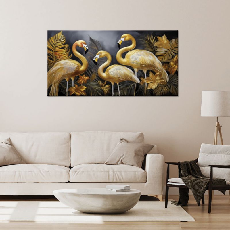 Obraz na płótnie Feeby 100x50cm Złote Flamingi Ptaki Glamour 1 szt.