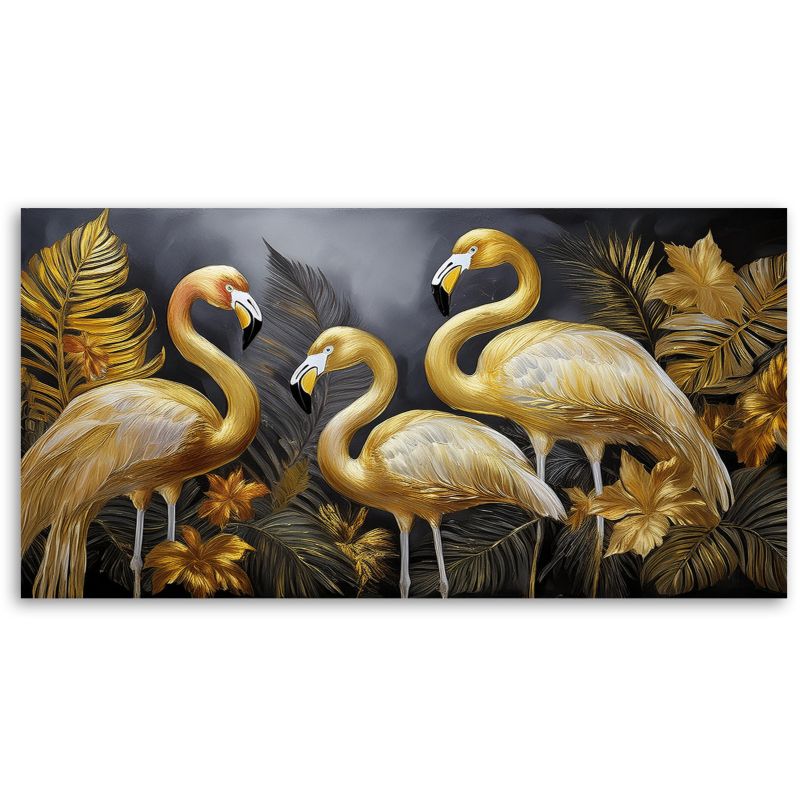 Obraz na płótnie Feeby 100x50cm Złote Flamingi Ptaki Glamour 1 szt.