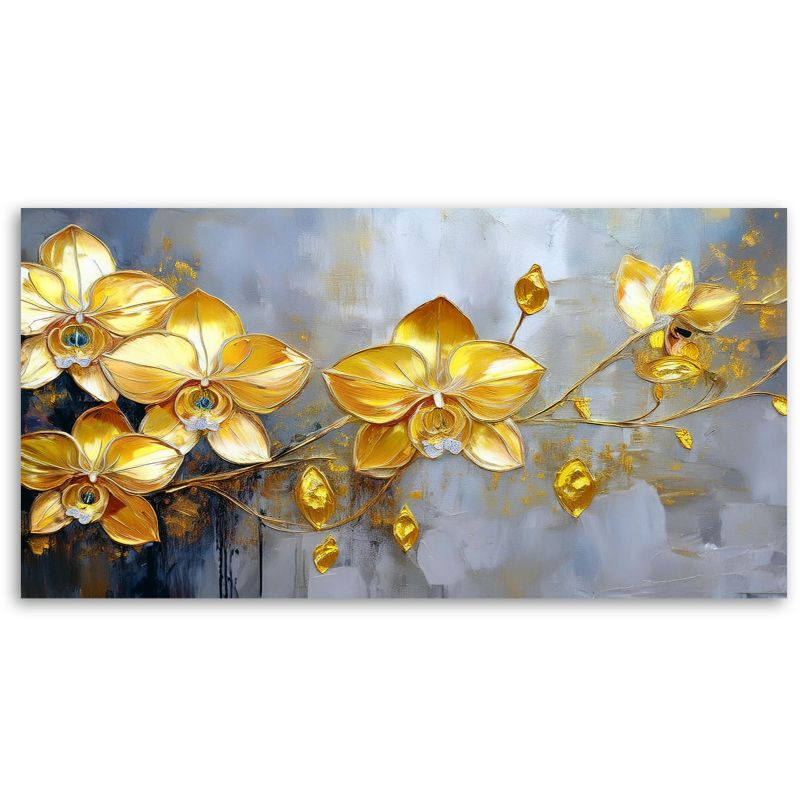 Obraz na płótnie Feeby 100x50cm Złote Storczyki Kwiaty Glamour 1 szt.