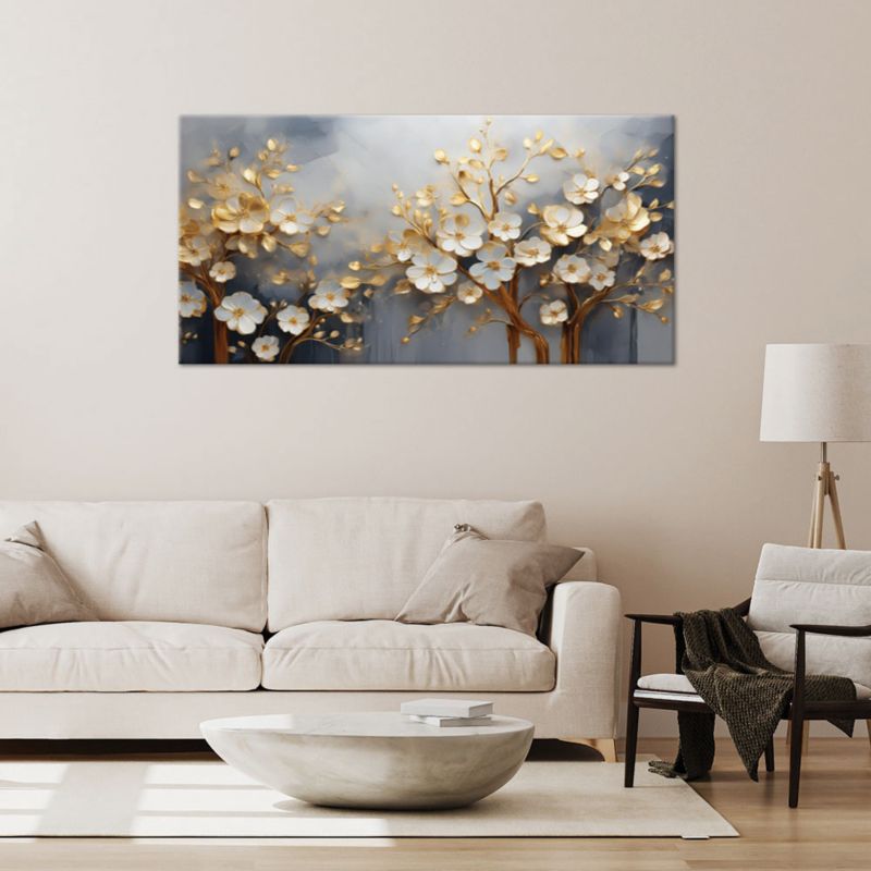 Obraz na płótnie Feeby 120x60cm Drzewo Magnolia Abstrakcja Złoty 1 szt.