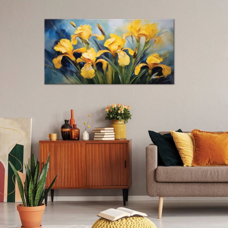 Obraz na płótnie Feeby 120x60cm Kwiaty Irysy Żółte 1 szt.