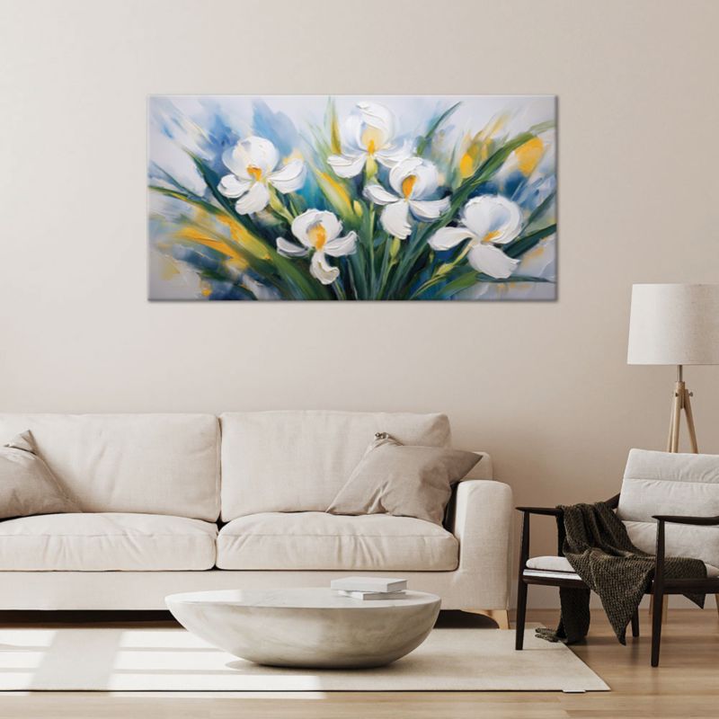 Obraz na płótnie Feeby 120x60cm Malowane Białe Irysy Kwiaty 1 szt.