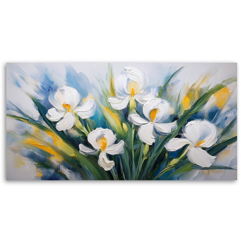 Obraz na płótnie Feeby 120x60cm Malowane Białe Irysy Kwiaty 1 szt.