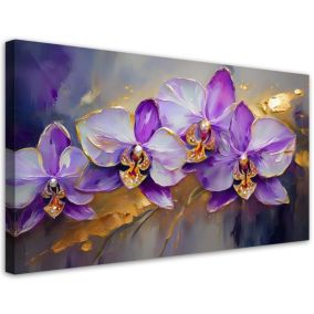 Obraz na płótnie Feeby 120x60cm Malowane Orchidee Kwiaty Fioletowe 1 szt.