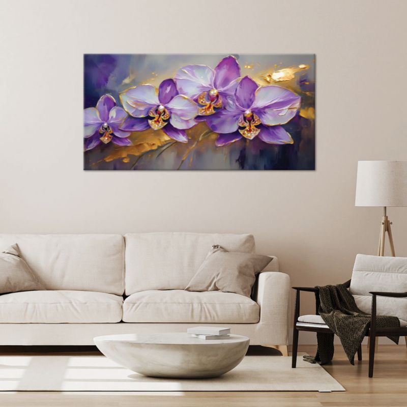 Obraz na płótnie Feeby 120x60cm Malowane Orchidee Kwiaty Fioletowe 1 szt.