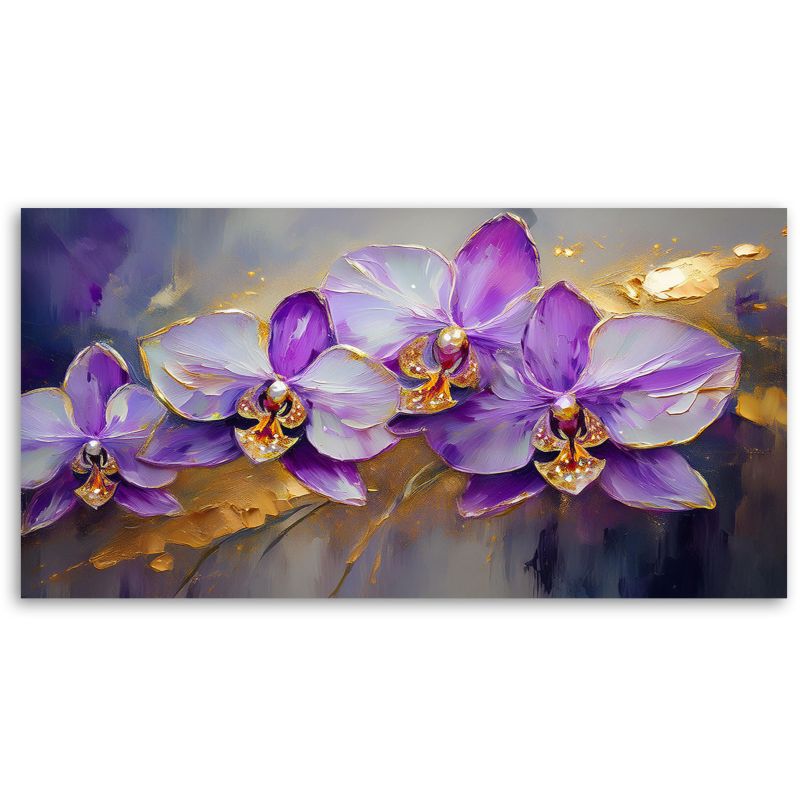 Obraz na płótnie Feeby 120x60cm Malowane Orchidee Kwiaty Fioletowe 1 szt.