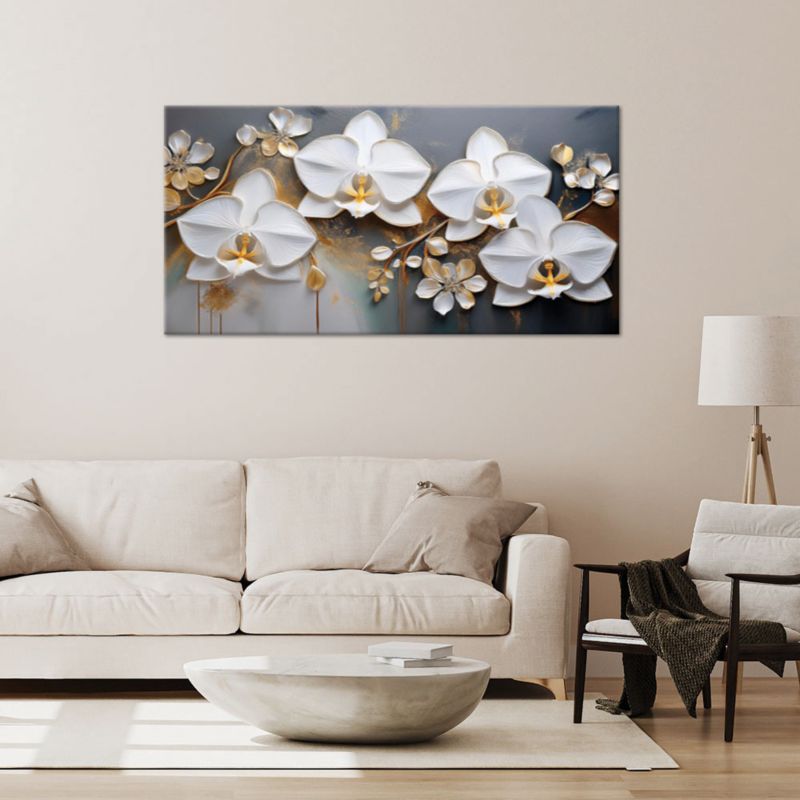 Obraz na płótnie Feeby 120x60cm Orchidea Biały Kwiat Abstrakcja 1 szt.