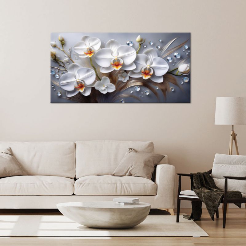 Obraz na płótnie Feeby 120x60cm Orchidea Kwiat Biały 3D Malowany 1 szt.