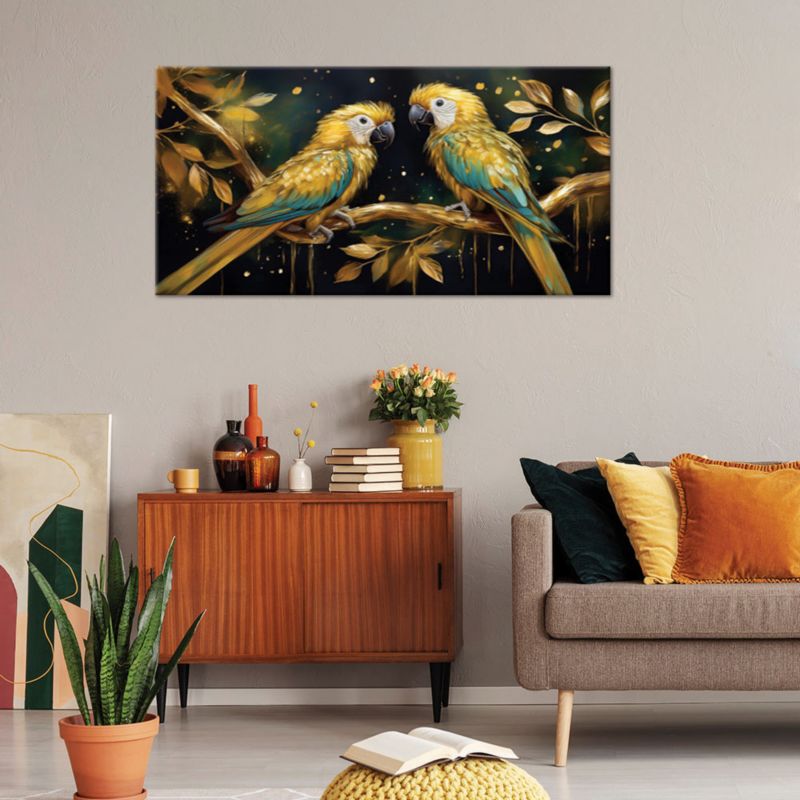 Obraz na płótnie Feeby 120x60cm Papugi Ptaki Złote 1 szt.
