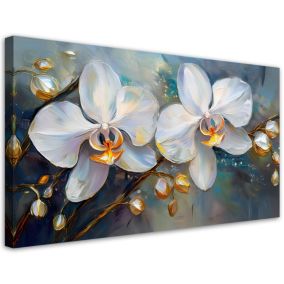 Obraz na płótnie Feeby 120x60cm Storczyki Białe Kwiaty 1 szt.