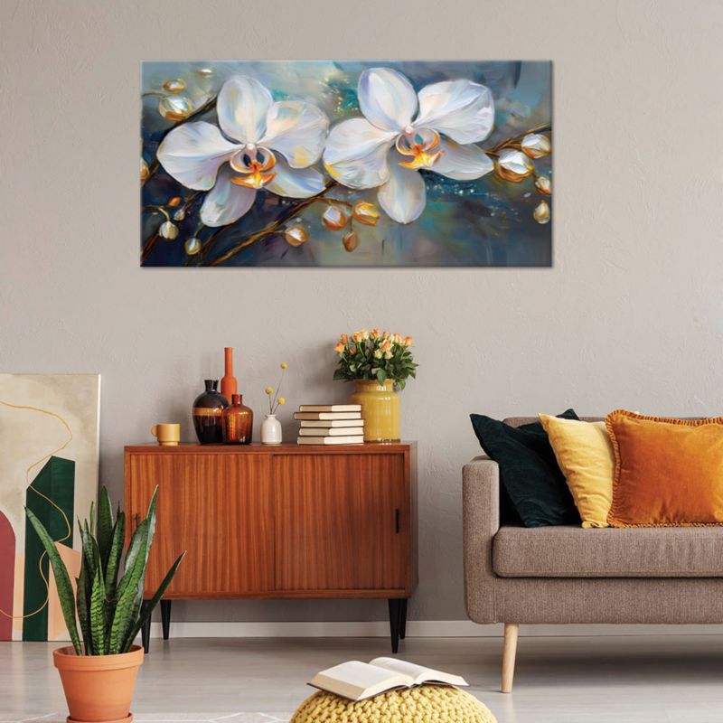 Obraz na płótnie Feeby 120x60cm Storczyki Białe Kwiaty 1 szt.