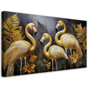 Obraz na płótnie Feeby 120x60cm Złote Flamingi Ptaki Glamour 1 szt.