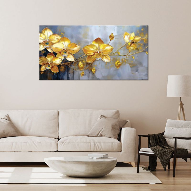 Obraz na płótnie Feeby 120x60cm Złote Storczyki Kwiaty Glamour 1 szt.
