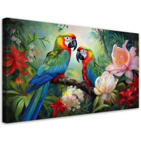 Obraz na płótnie Feeby 80x40cm Kolorowe Papugi Tropikalne Dżungla 1 szt.