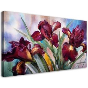 Obraz na płótnie Feeby 80x40cm Kwiaty Irysy Czerwone Malowane 1 szt.