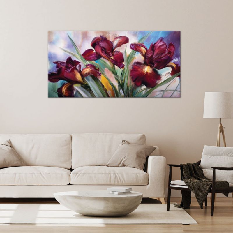 Obraz na płótnie Feeby 80x40cm Kwiaty Irysy Czerwone Malowane 1 szt.