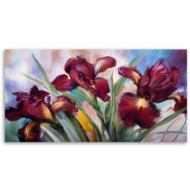 Obraz na płótnie Feeby 80x40cm Kwiaty Irysy Czerwone Malowane 1 szt.